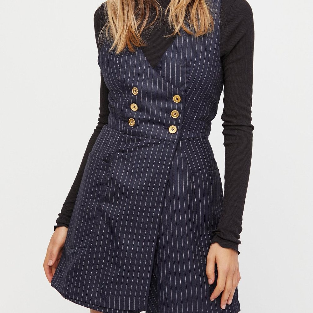 EUC Free People Hailey Pinstripe Romper / Jumpsuit - Navy (Size 8)